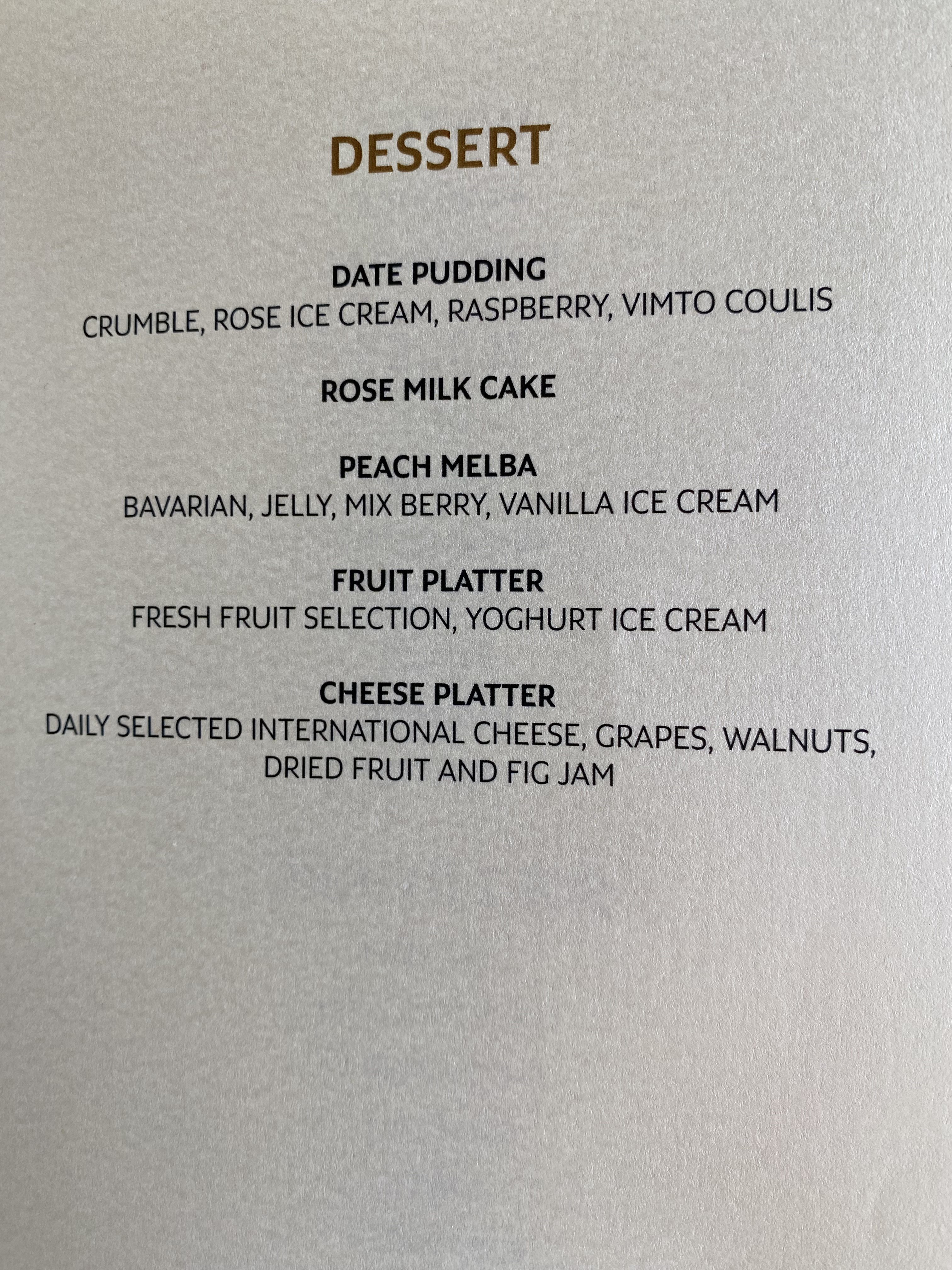 EY First Class Lounge (AUH) - Dining Menu